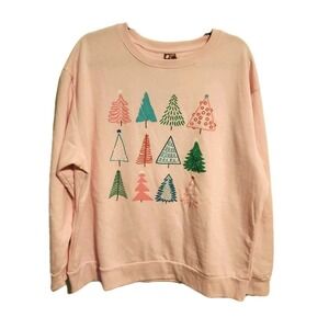 Dec‎ 25th Women's Christmas Sweatshirt Pink Long Sleeves Size XL  Trees NWT